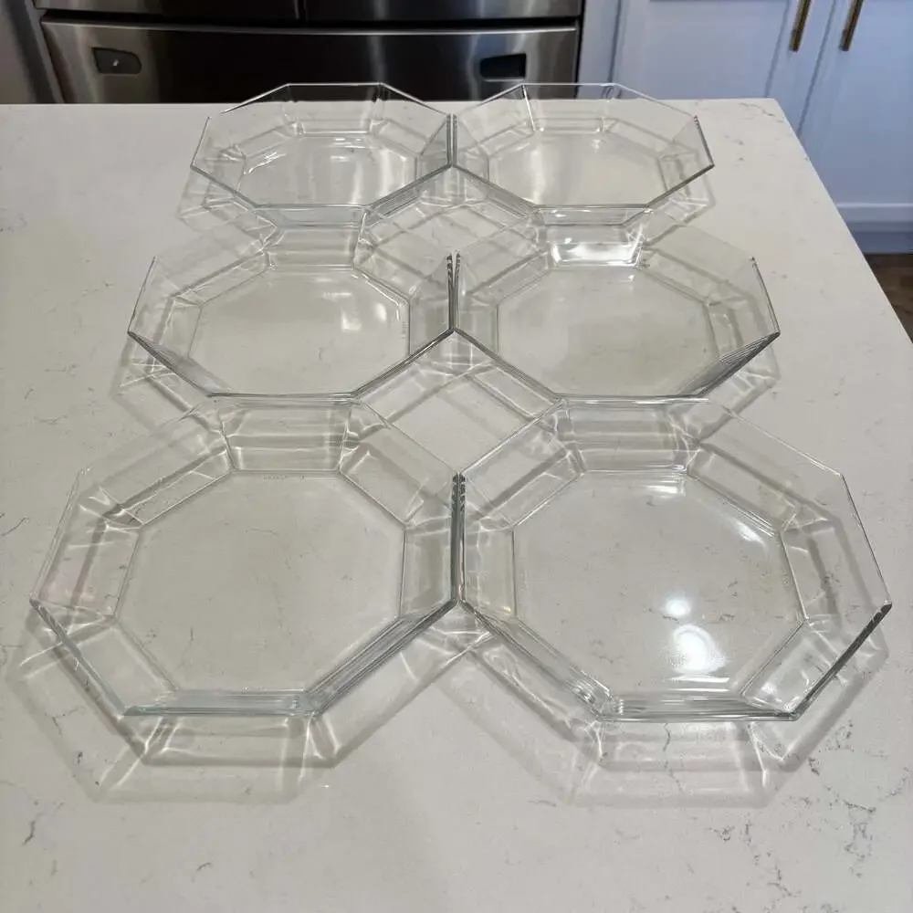 Vintage Arcoroc Octime Clear Glass Octagonal Soup Bowls 7.5” (6)
